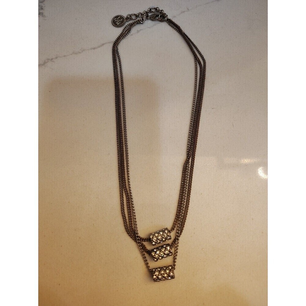 Jessica Simpson 3 Strand Silvertone Rhinestone Beaded 18"  Necklace